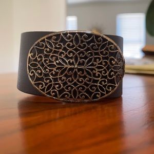 🌵 Gold Brown Leather Cuff Boho Bracelet